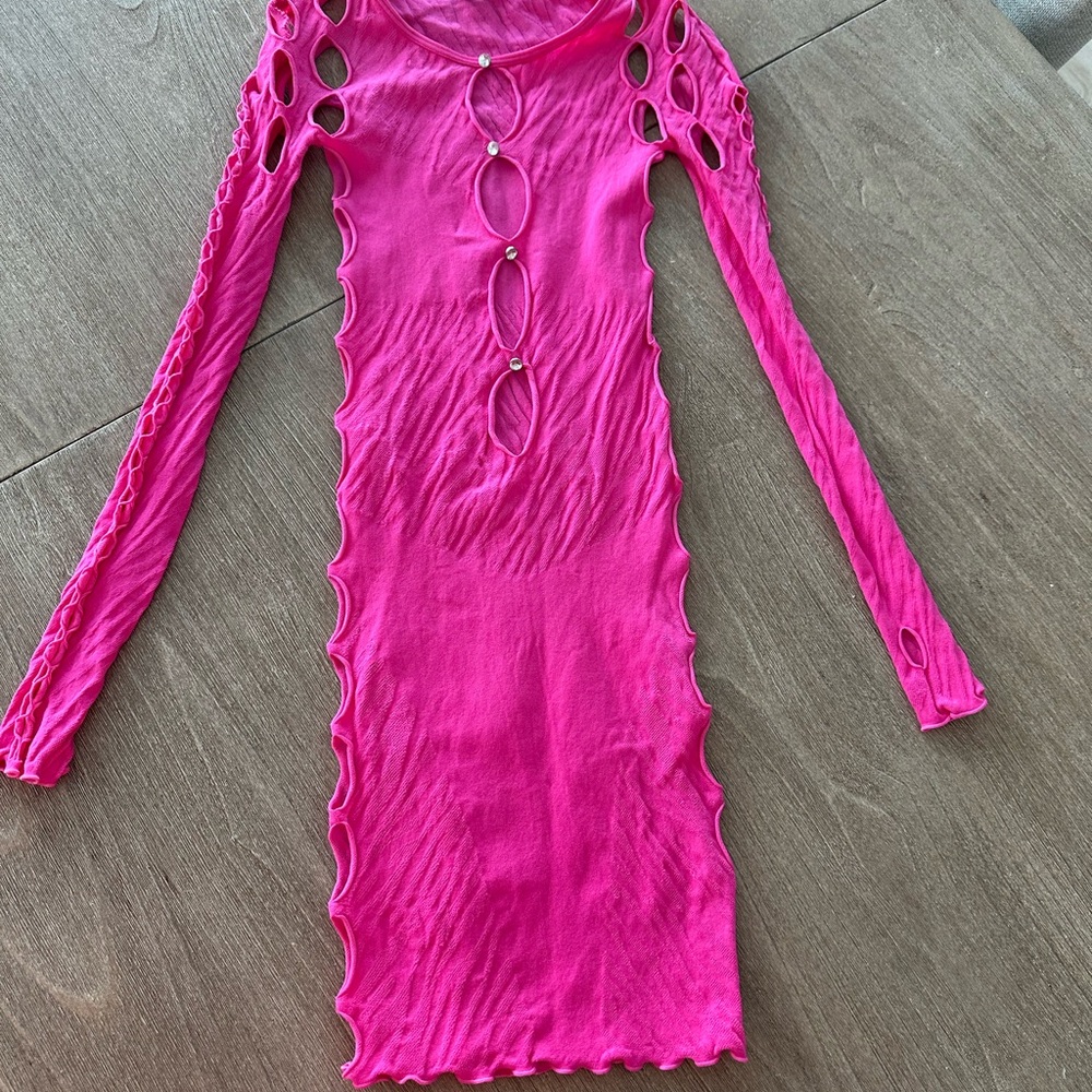 Hot Miami Styles Fuchsia Long Sleeve Dress